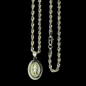 10K Real Gold Rope Chain and Saint Christopher Pendant Set